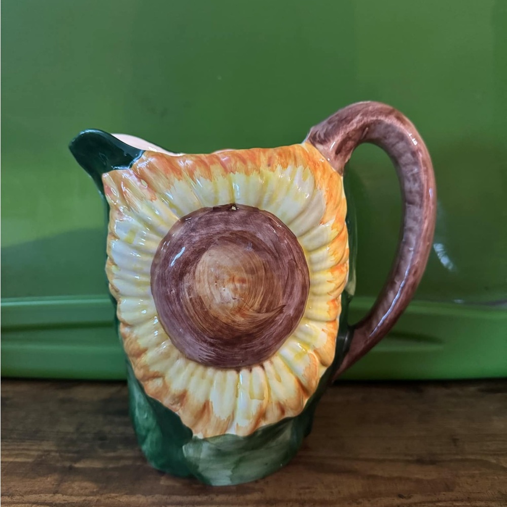 Vintage Italian Majolica High-Relief Sunflower Pitcher